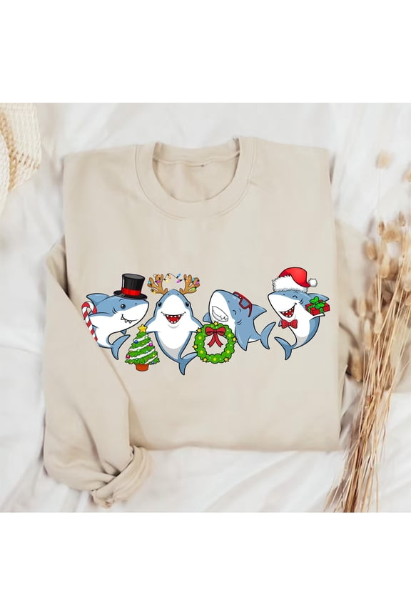 Shark Christmas Sweatshirt, Funny Shark Xmas Lights Sweater, Shark Lover Christmas Shirt G