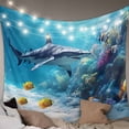 thumbnail image 1 of Shark Coastal Large Tapestry for Bedroom Wall Hanging Tapestry, Summer Beach Coral Ocean Nautical Ceiling Backdrop Tapestries Poster Blanket Wall Decor for Teens Room Living Room Dorm 85" x 90", 1 of 8