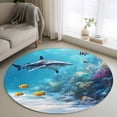 thumbnail image 1 of Shark Coastal Round Area Rug 3.3 FT, Non Slip Small Entryway Kitchen Mat, Summer Beach Coral Ocean Nautical Washable Soft Circular Rug Non-Shedding Door Mat for Bathroom Playroom Kids Room, 1 of 9