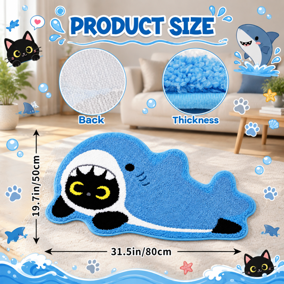 Shark Costume Black Cat Bathroom Rug Large 36"x23" Non-slip