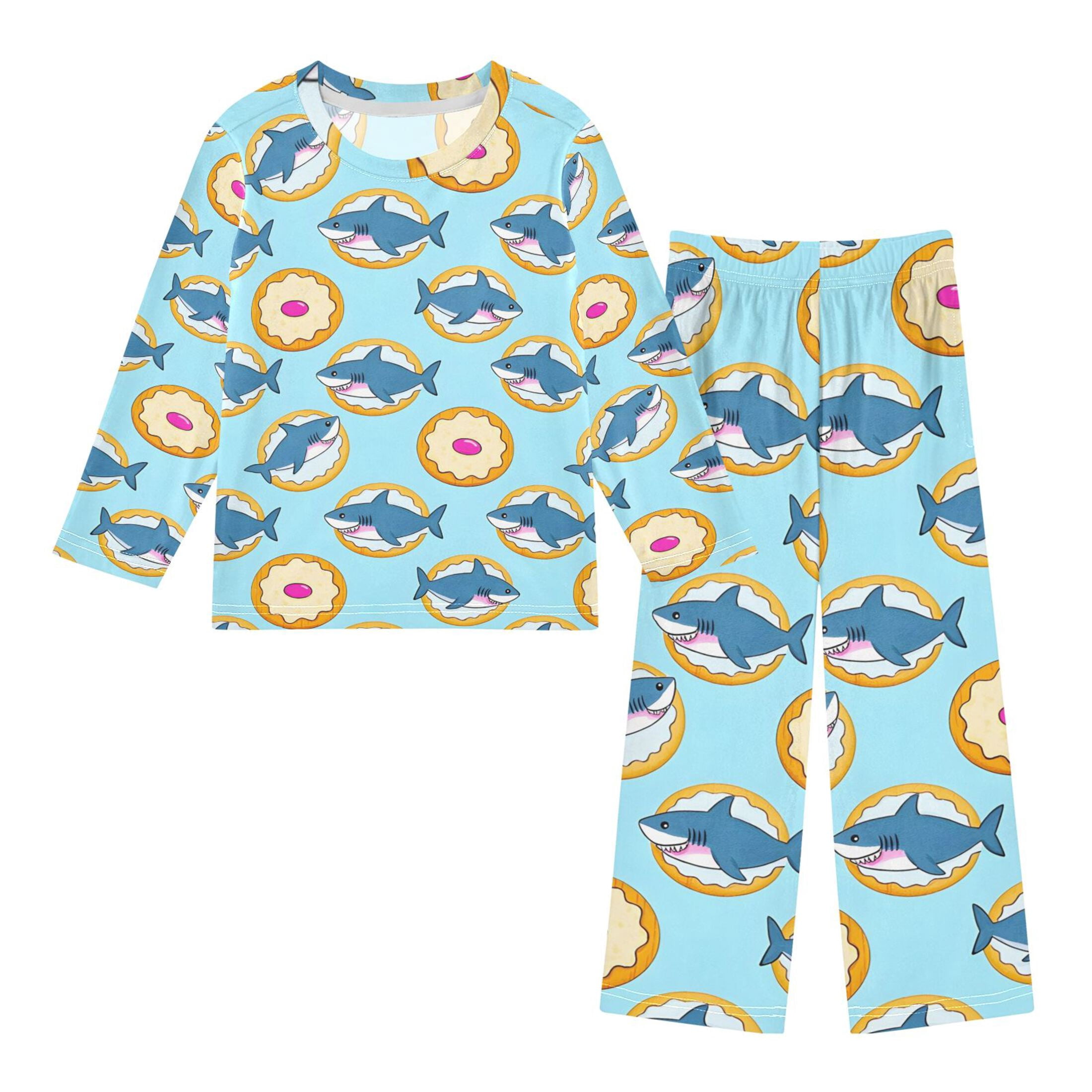 Autaum Patterns Shark Cracker Pattern Pajama Set Soft Warm Cozy Fleece 2 Piece Fall ...