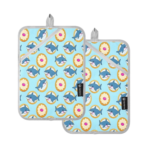 Shark Cracker Pattern Pot Holder Set 2 Piece Non-Slip Oven Hot Pads Heat Resistant Durable 7x9.8in