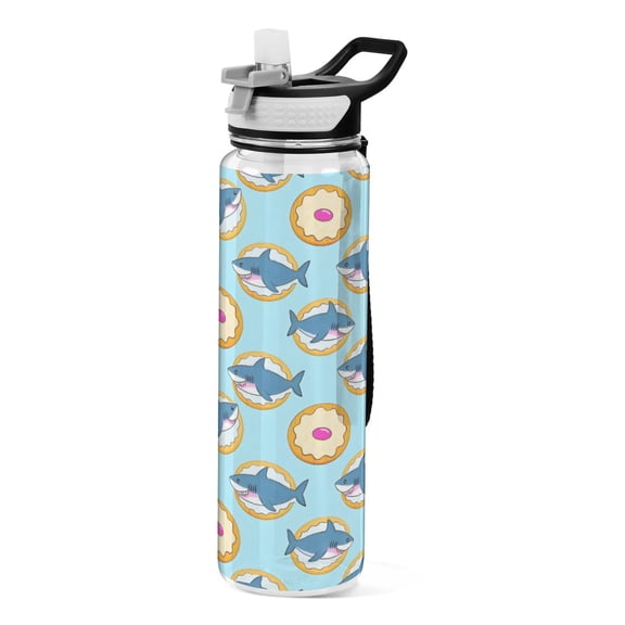 Shark Cracker Pattern Sport Water Bottle Tritan with Straw 1000ml Portable for Outdoor Daily Use