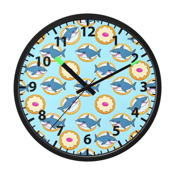 Shark Cracker Pattern Wall Clock 12 Inch Voice Activated Night Light Silent Non Ticking