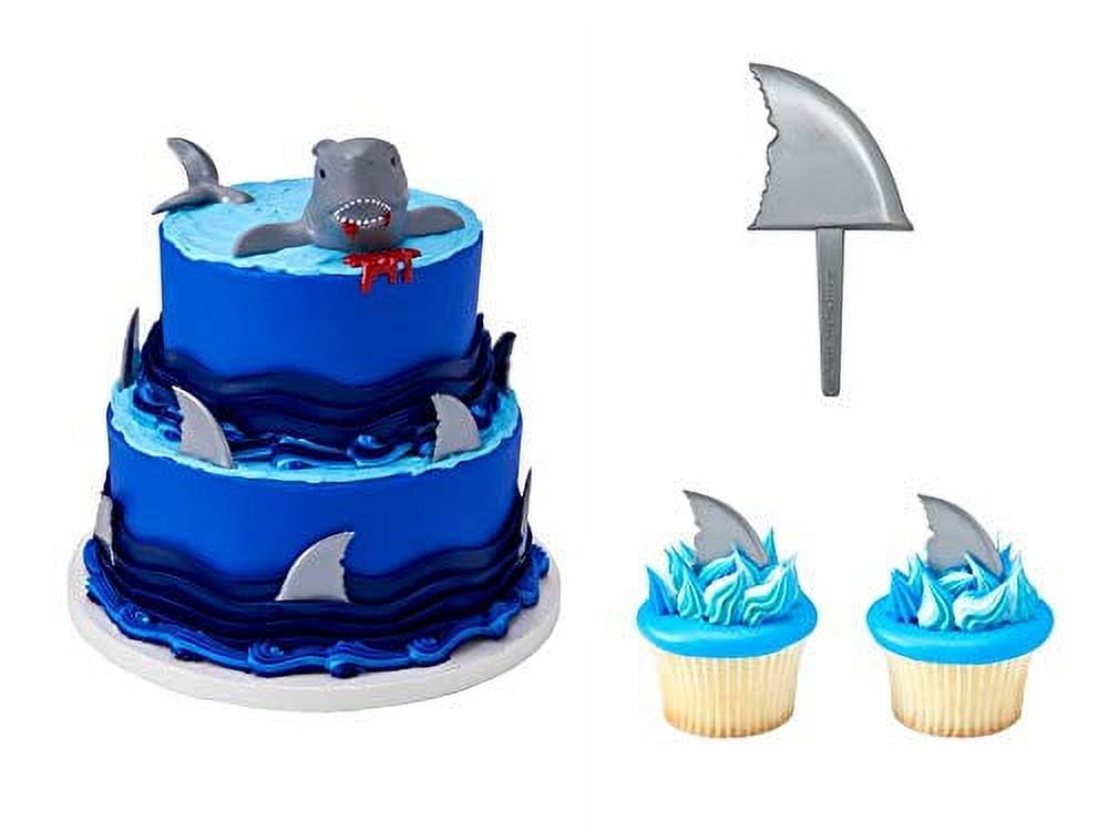 Shark Creations Cake Topper PLUS 24 Shark Fin Cupcake Picks - National Cake Supply