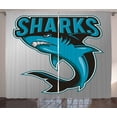 thumbnail image 1 of Ambesonne Shark Curtains 2 Panel Set, Angry Danger Fish Fins, 108" x 90", Petrol Blue Black Grey, 1 of 3