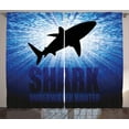 thumbnail image 1 of Ambesonne Shark Curtains 2 Panel Set, Underwater Hunter Danger, 108" x 90", Royal Blue Black, 1 of 3