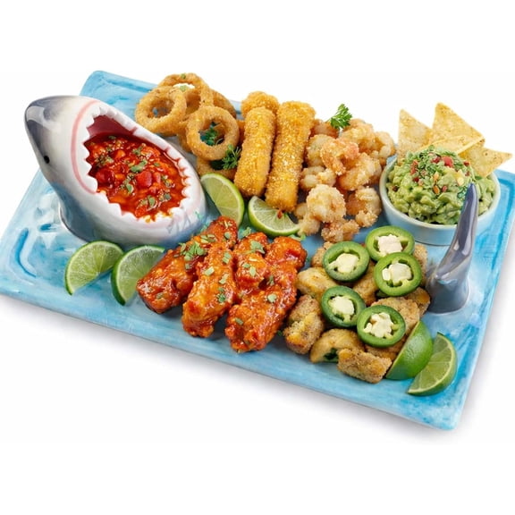Shark Cuterie Board, 3 in 1shark Charcuterie Board, Funny Shark-Shaped Serving Tray for Snacks and Dips, Party Platter with Built-in Sauce Section, Unique Gift Idea (1, Shark Style A)