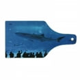 thumbnail image 1 of Shark Cutting Board, Japanese Aquarium Park with People Silhouettes Watching Underwater Life Hobby Image, Tempered Glass Cutting and Serving Board, Wine Bottle Shape, Blue Black, by Ambesonne, 1 of 1