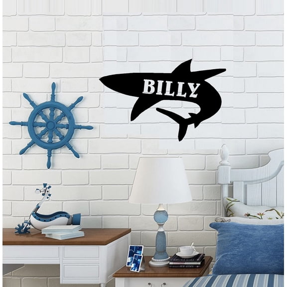 Shark Decal ~ Custom Name:  Children Wall Decal 13" x 20"