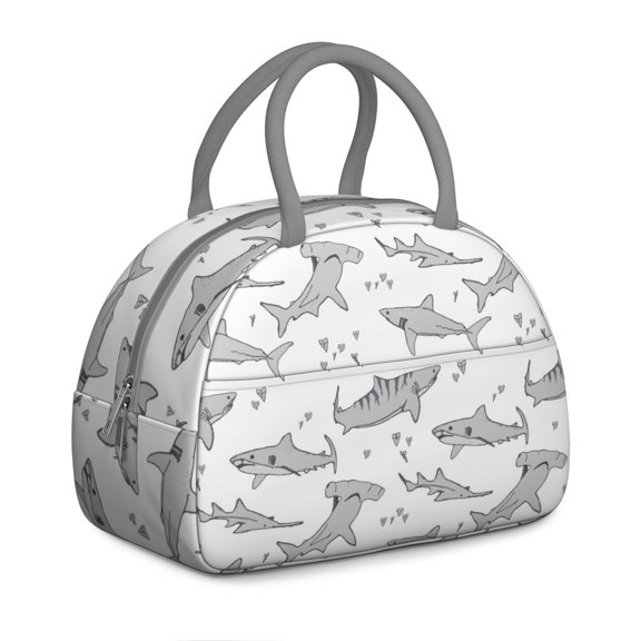 Shark Design Whale Pattern Lunch Box for Women: Ocean Insulated Reusable Bag, Leakproof Soft Cooler Tote with Interior/Exterior Pockets for Adults