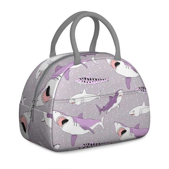 Shark Design Women's Lunch Box - Ocean Theme Insulated Reusable Bag, Leakproof High Capacity Cooler Tote with Pockets for Work, Office, Travel