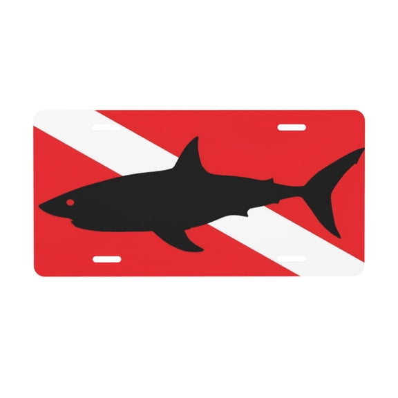 Shark Dive Flag License Plate with 4 Holes,Novelty Aluminum Metal Car Plate Vanity Tag Decorative Car Front Accessories for Women Men,6"x12"