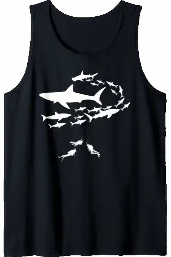 Shark Diving Scuba Diver Ocean Flippers Sea Tank Top Size S-3XL