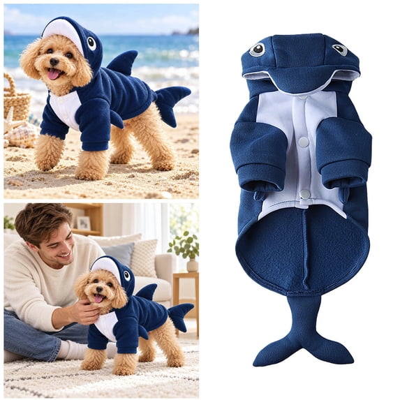 Shark Dog Blue Pet Outfit with Fin and Tail Size L for Small Medium Dogs Party Photo,L