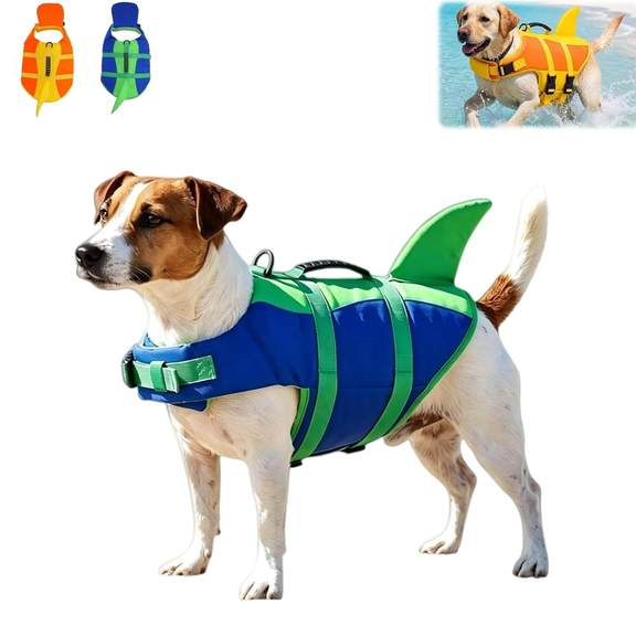 Shark Dog Life Jacket with Chin Float and Sturdy Handle for Puppies and Adults,High Buoyancy Dog Floating Swim Vest(Blue,X-S)