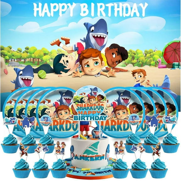 Shark Dog Pirates Plates Supplies Party Decorations Birthday Decor Backdrop Banner Cake Topper Fans