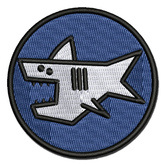 Shark Doodle Applique Multi-Color Embroidered Iron-On Patch - 2.0 Inch Mini