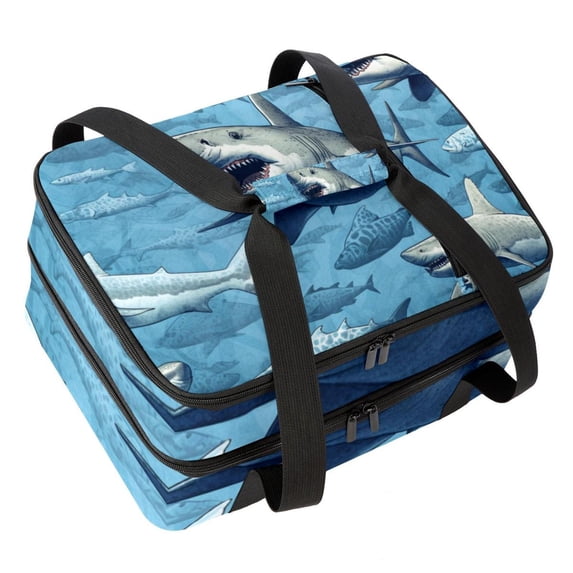 Shark Double Layered Insulated Refrigerated Lunch Bag with Large Capacity and Hand Carry - 7.1x11.4x16.1 Inches