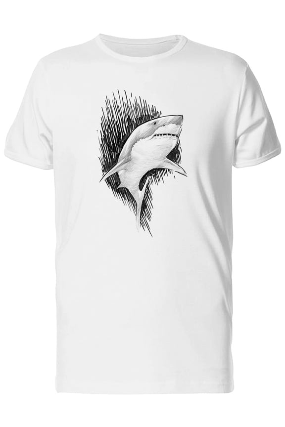 Shark Drawing Line Art T-Shirt Men -Image by Shutterstock, Male Small
