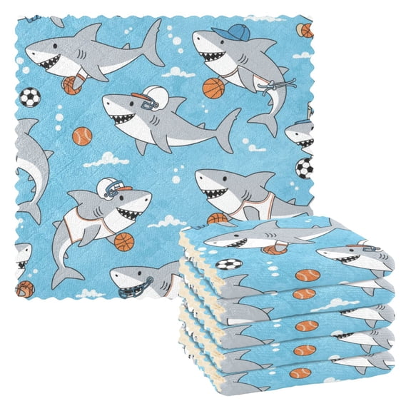 Shark Dreams Time Dish Towels 6 Pack Kitchen Cleaning Dish Cloths Absorbent Reuseable Cleaning Cloths 11'' x 11''