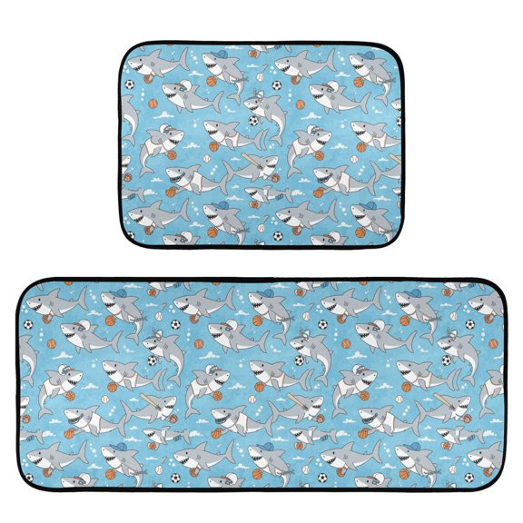 Shark Dreams Time Kitchen Mat 2 Piece Non Slip Absorbent carpet Floor Mat 19.7x27.6in+19.7x47.2in
