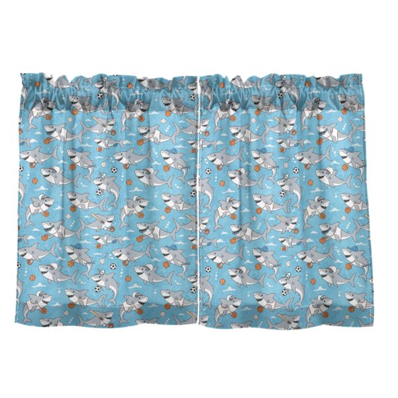Shark Dreams Time Tier Curtain Set of 2 Kitchen Curtains 27x24 Inch Privacy Semi Sheer