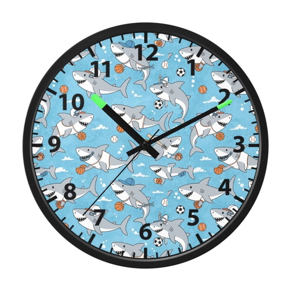 Shark Dreams Time Wall Clock 12 Inch Voice Activated Night Light Silent Non Ticking