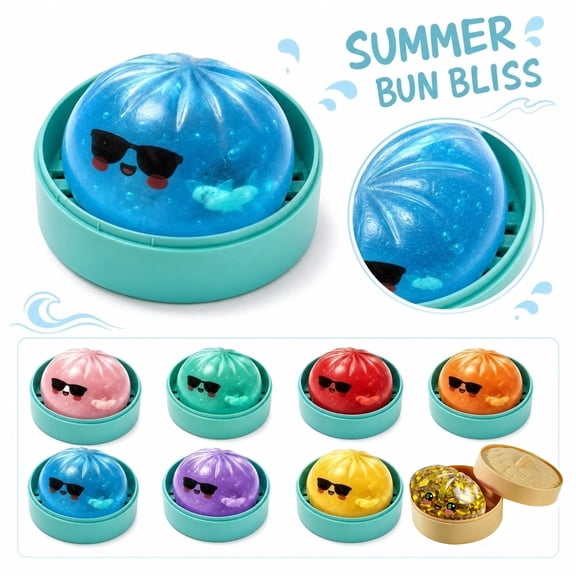 Shark Dumpling Squishies, Mystery Glitter Dumpling with Steamer Box, Colorful Dumplings Squeezable Balls Stress Relief Sensory for Holiday & Birthday Gifts