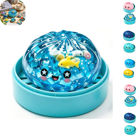 Shark Dumpling Squishy, Glitter Slow Rising TPR Squeeze Toy, Mini Steamer Mystery Blind Box Stress Relief Sensory Fidget Gift for Kids Adults (1pcs-Random)