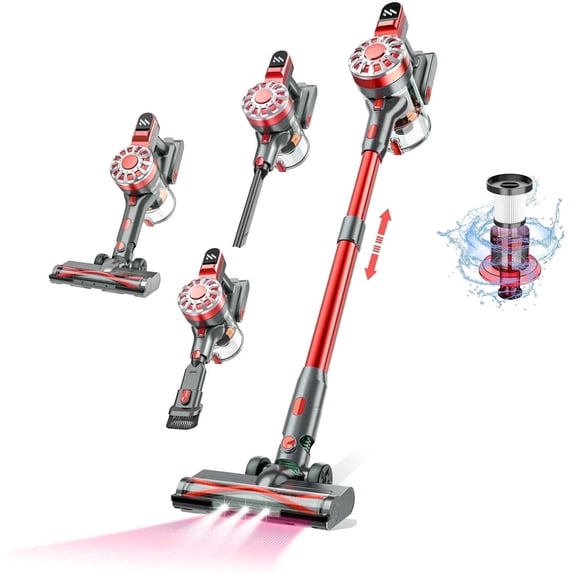 KANFUAQ Cordless Vacuum Cleaner,Vacuum Cleaners for Home with Super Suction, Red