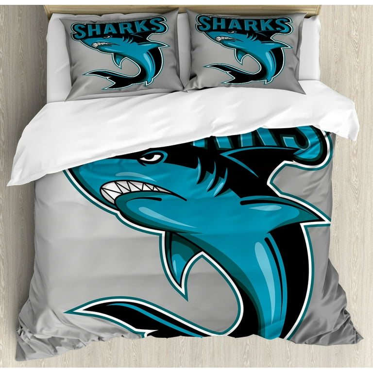 Shark Duvet Cover Set Queen Size Angry Danger Fish Fins