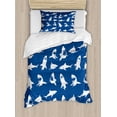 thumbnail image 1 of Shark Duvet Cover Set Twin Size, Shark Pattern with Various Gestures Have A Bite Danger Humor Nautical Design, Decorative 2 Piece Bedding Set with 1 Pillow Sham, Violet Blue White, by Ambesonne, 1 of 3