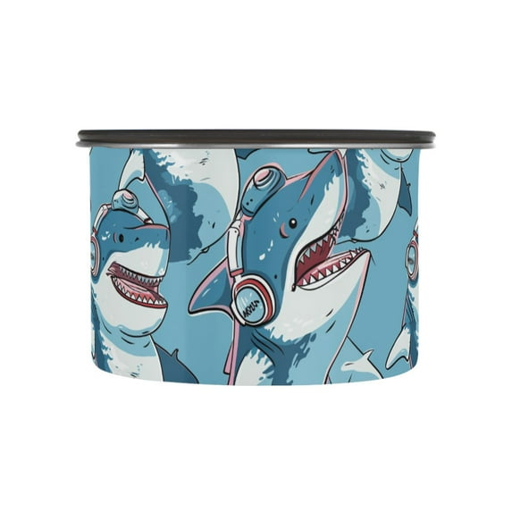 Shark with Earphone Airtight Coffee Bean Canister 17oz Food Storage Containers with Lids For Gournd, Tea, Sugar, Flour, Rice, Cereal, Candy Cookie Jar