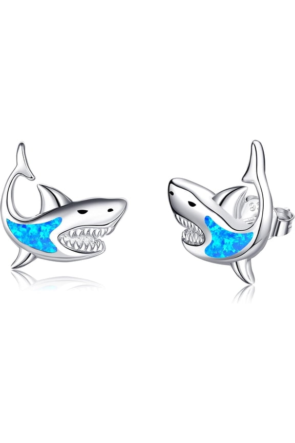 Shark Earrings Sterling Silver Ocean Stud Earrings Blue Opal Shark Jewelry Gifts for Women