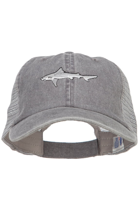 Shark Embroidered Washed Trucker Cap - Lt Grey Grey OSFM