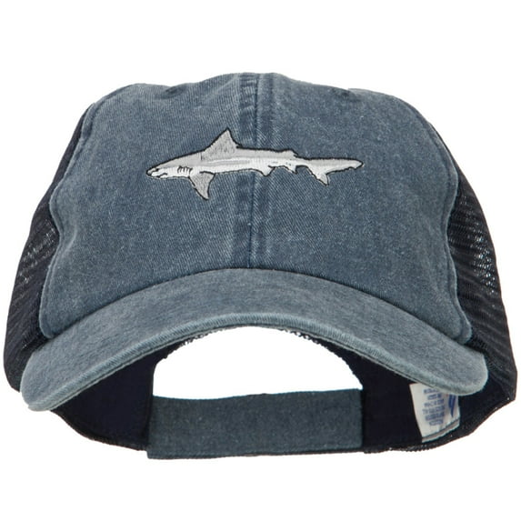 Shark Embroidered Washed Trucker Cap - Navy Navy OSFM