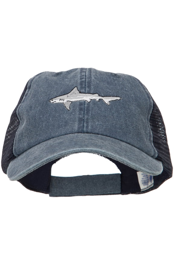 Shark Embroidered Washed Trucker Cap - Navy Navy OSFM