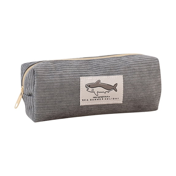 Shark Embroidery Stationery Storage Bag, Animal Design Zippered Pencil Case, Desk Organizer for Pens and Markers, Dark Gray