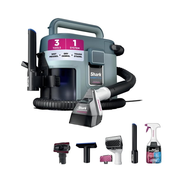 Shark EveryMess Ultra-Powerful 3-in-1 Wet Vac, Dry Vac, & Stain Eliminator with StainForce Technology, Perfect for Homes, Pets, and Cars, 3 Accessories and Cleaning Solution, Gray, VX101