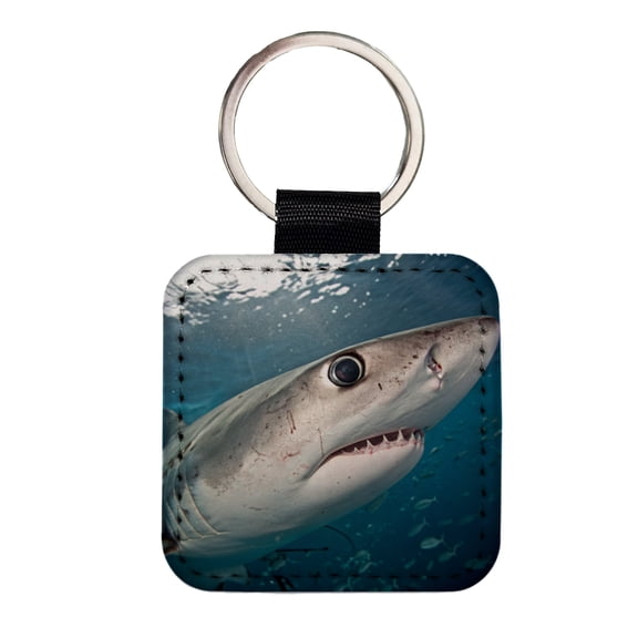 Shark Eye Close Up Ocean Faux Leather Square Keychain
