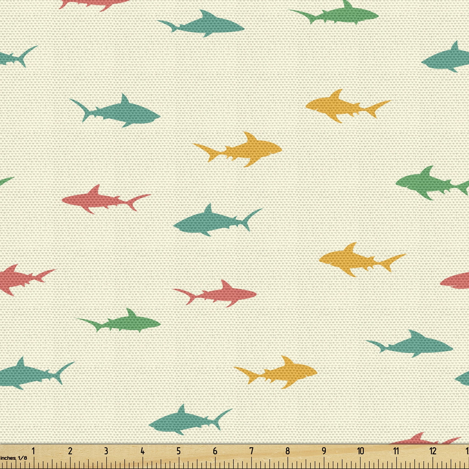 Shark Material Shark Fabric by the Yard, Pattern with Colorful Cartoon Silhouettes of ...