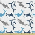 thumbnail image 1 of Shark Fabric by the Yard, Retro Style Different Abstract Silhouettes of Dangerous High Seas, Upholstery Fabric for Dining Chairs Home Decor Accents, 5 Yards, Blue Navy Blue Grey by Ambesonne, 1 of 4