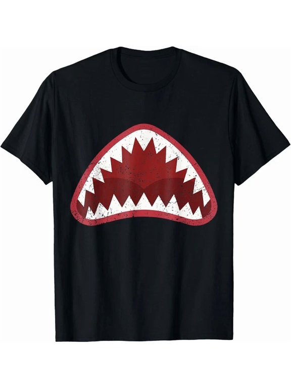 Shark Face Ocean Bite Graphic Design Casual Everyday T-Shirt