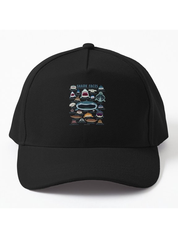 Shark Faces Baseball Cap, Ocean Predator Character Graphic Design, Classic Hat