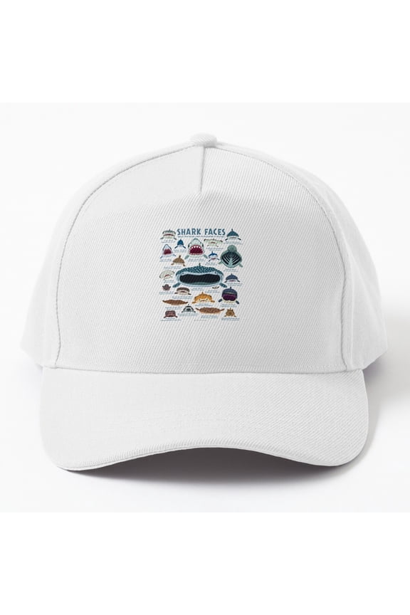 Shark Faces Baseball Cap, Ocean Predator Character Graphic Design, Classic Hat
