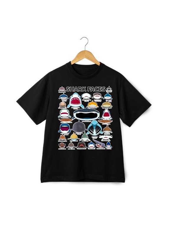 Shark Faces Chart T-Shirt – Shark Species Graphic Ocean Animal Tee Streetwear