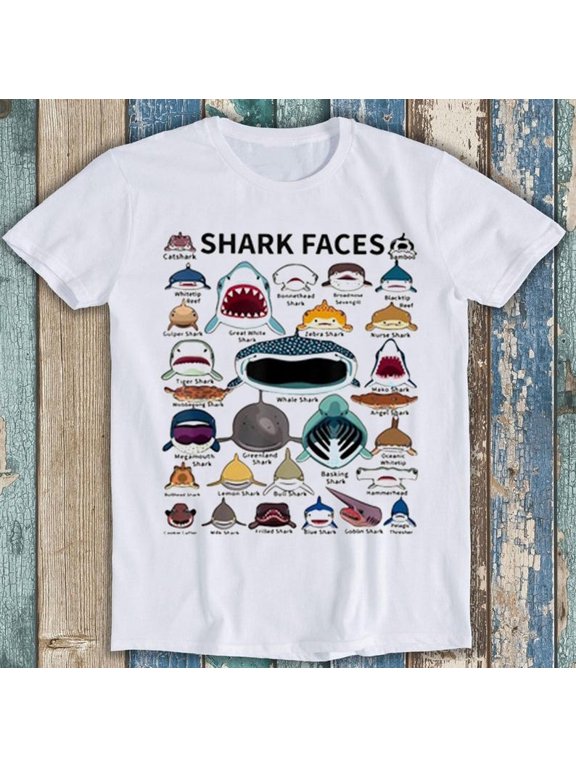 Shark Faces Graphic T-Shirt, Retro Marine Sea Life Tee, Cool Ocean Animal Fashion Shirt, Casual Beachwear Top