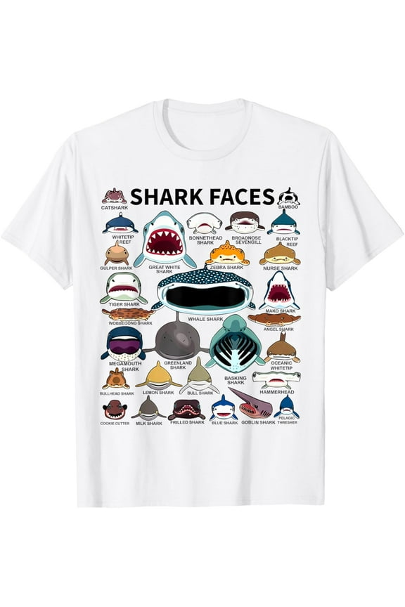 Shark Faces - Type of Shark - Shark Faces of All Kinds T-Shirt