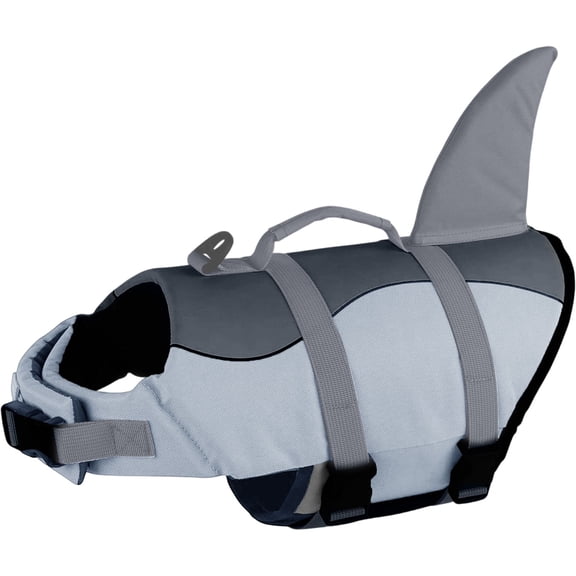 Shark Fin Dog Life Jacket M Size Adjustable Pet Life Vest with Rescue Handle for Swimming Beach Boating